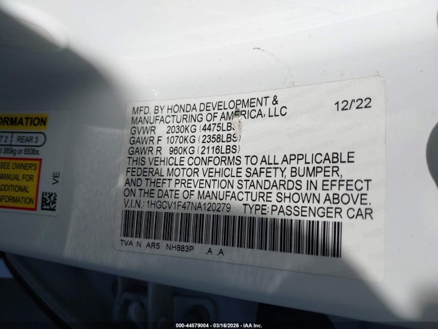 1HGCV1F47NA120279 Honda Accord Sport Special Edition