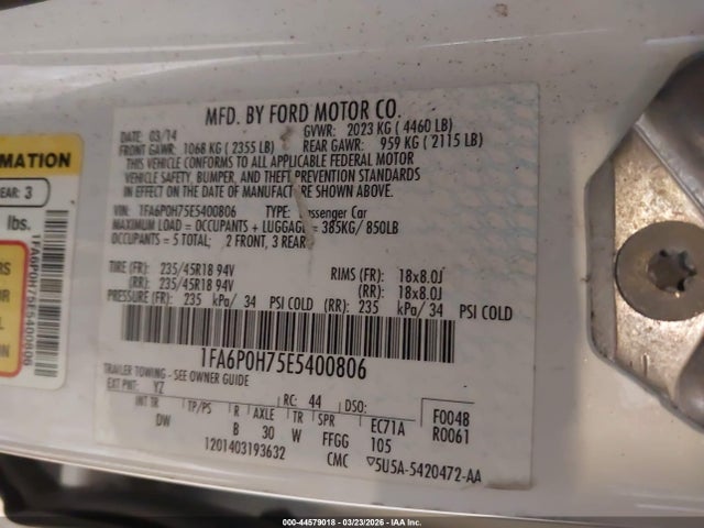 2014 Ford Fusion Se მანქანა იყიდება აუქციონზე, vin: 1FA6P0H75E5400806, აუქციონის ნომერი: 44579018