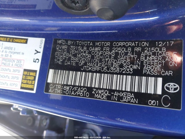 Toyota Prius Two 2018 JTDKBRFU5J3587233 Image 9