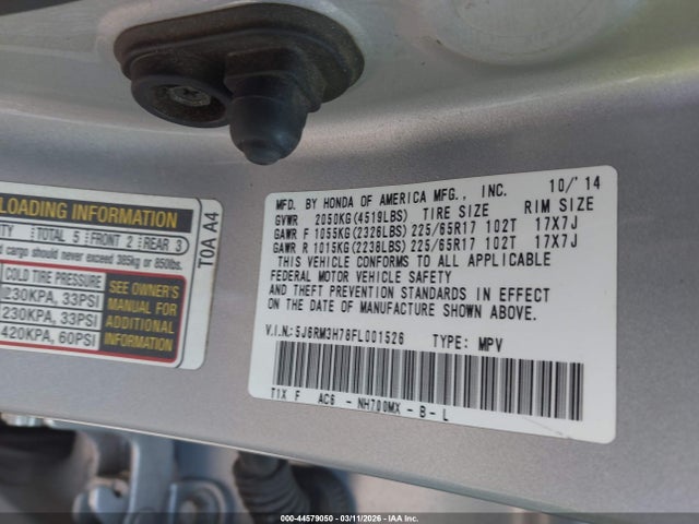 Honda Cr-v Ex-l 2015 5J6RM3H78FL001526 Image 9