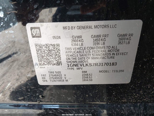 1GNEVLKS7RJ170183 Chevrolet Traverse Awd Rs