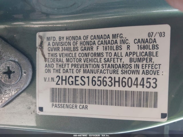 2003 HONDA CIVIC 2HGES16563H604453 Photo 8
