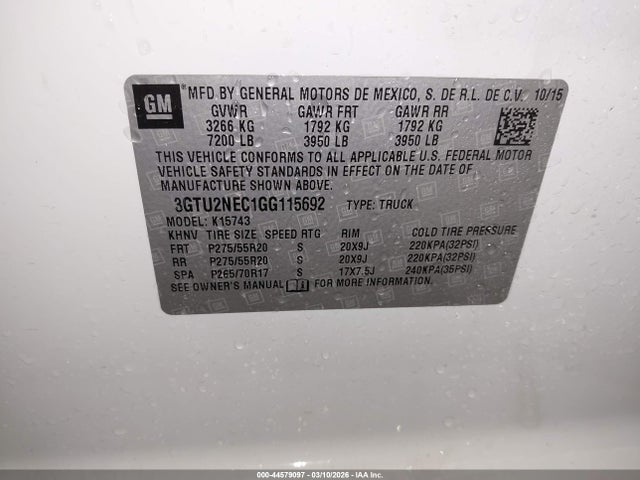 3GTU2NEC1GG115692 GMC Sierra 1500 Slt