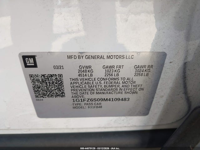 1G1FZ6S09M4109483 Chevrolet Bolt Ev Fwd Premier
