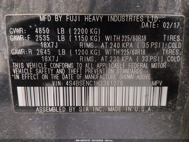 2017 SUBARU OUTBACK 4S4BSENC1H3361276 Photo 8