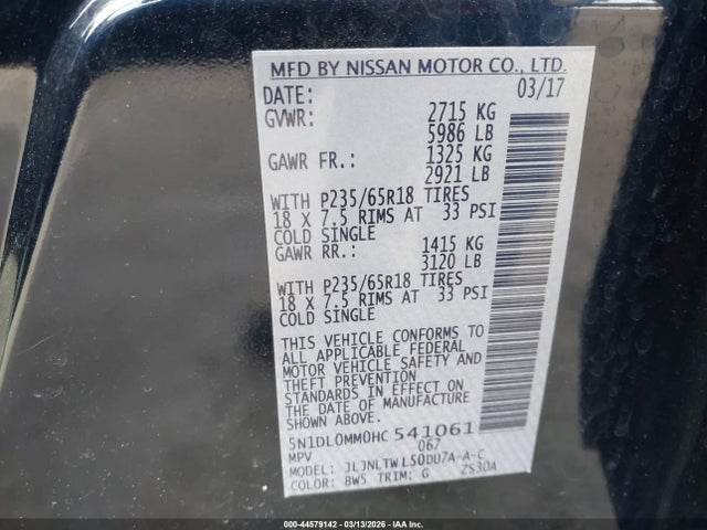Aukcja sprzedaży 2017 Infiniti Qx60, vin: 5N1DL0MM0HC541061, numer aukcji: 44579142