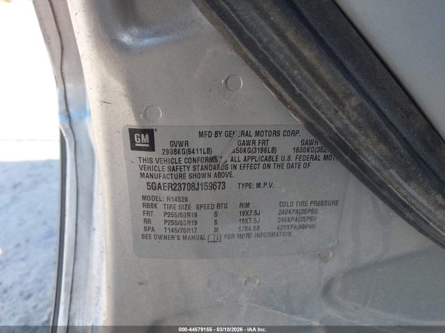 44579155 :رقم المزاد ، 5GAER23708J159673 vin ، 2008 Buick Enclave Cxl مزاد بيع