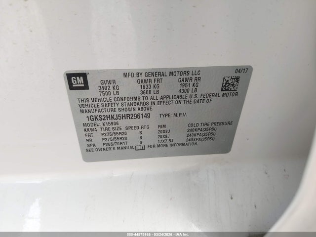 Продажа на аукционе авто 2017 Gmc Yukon Xl Denali, vin: 1GKS2HKJ5HR296149, номер лота: 44579166