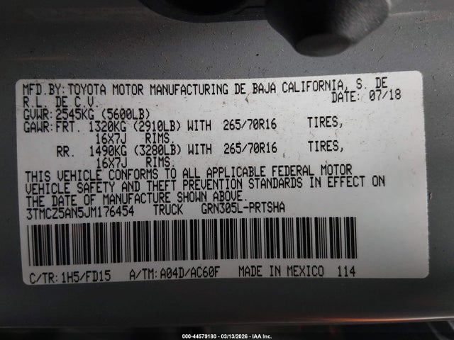 3TMCZ5AN5JM176454 Toyota Tacoma Trd Off Road