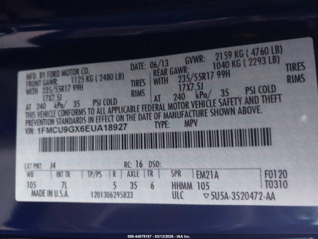 1FMCU9GX6EUA18927 Ford ESCAPE SE