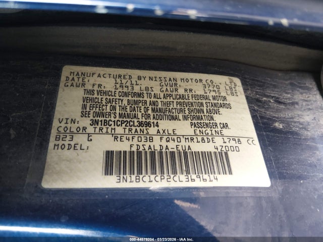Aukcja sprzedaży 2012 Nissan Versa 1.8 S, vin: 3N1BC1CP2CL369614, numer aukcji: 44579204