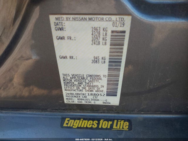 2019 NISSAN ALTIMA 1N4BL4BV3KC188052 Photo 8