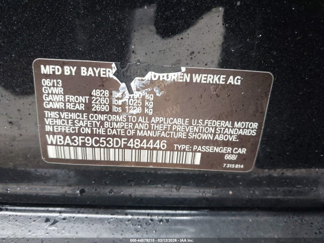 44579215 :رقم المزاد ، WBA3F9C53DF484446 vin ، 2013 Bmw Activehybrid 3 مزاد بيع