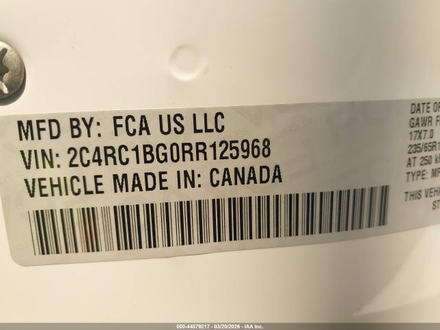 Продажа на аукционе авто 2024 Chrysler Pacifica Touring L, vin: 2C4RC1BG0RR125968, номер лота: 44579217