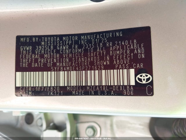 Toyota COROLLA LE 2025 5YFB4MDE4SP271629 Image 9