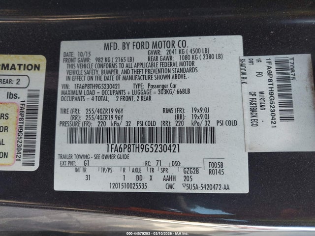 2016 FORD MUSTANG 1FA6P8TH9G5230421 Photo 8