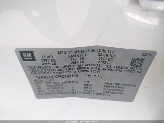 Chevrolet Equinox Ltz 2015 1GNALDEK2FZ142195 Image 9