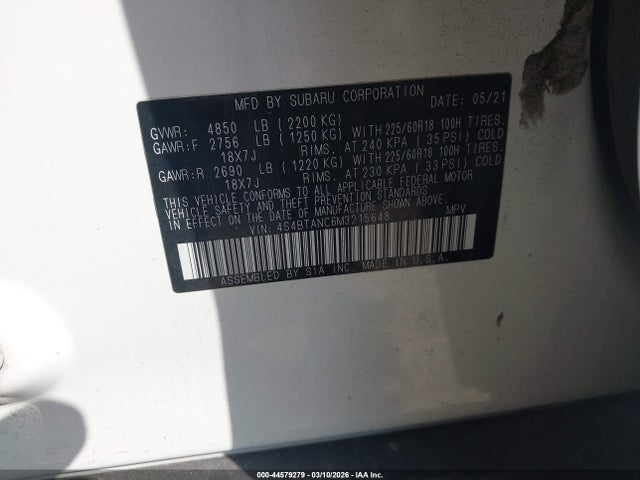 Aukcja sprzedaży 2021 Subaru Outback Limited, vin: 4S4BTANC6M3215648, numer aukcji: 44579279
