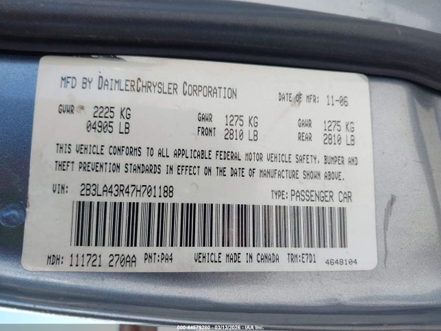 Aukcja sprzedaży 2007 Dodge Charger, vin: 2B3LA43R47H701188, numer aukcji: 44579280