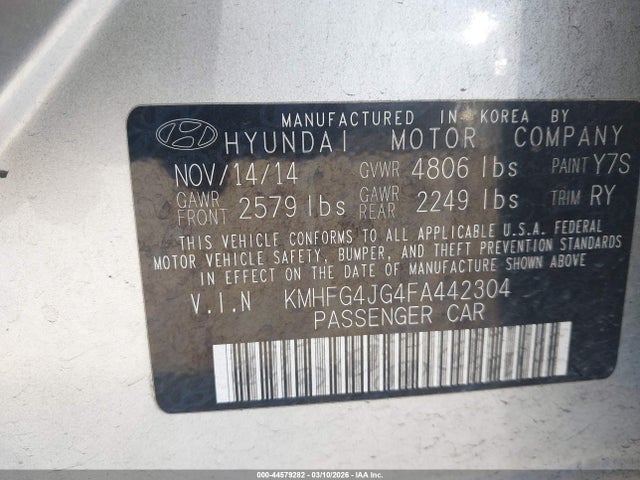 Hyundai Azera 2015 KMHFG4JG4FA442304 Image 9