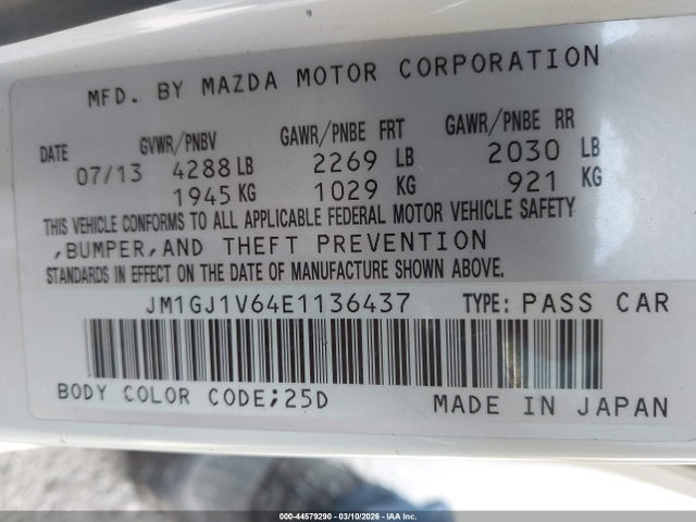 Продаж на аукціоні авто 2014 Mazda Mazda6 I Touring, vin: JM1GJ1V64E1136437, номер лоту: 44579290