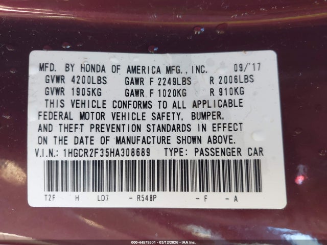 1HGCR2F35HA308689 Honda ACCORD LX