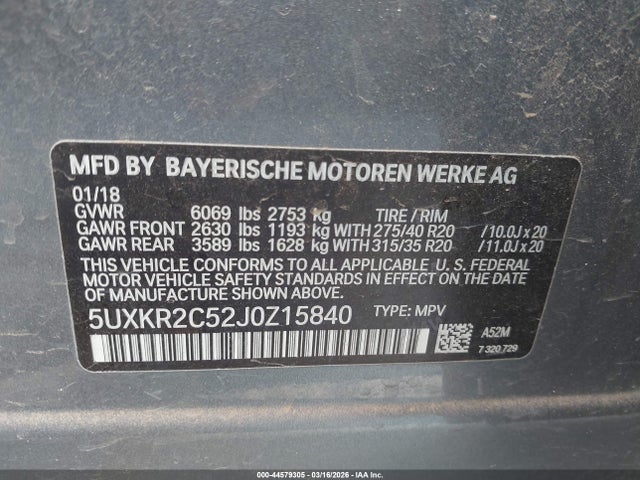 Продажа на аукционе авто 2018 Bmw X5 Sdrive35i, vin: 5UXKR2C52J0Z15840, номер лота: 44579305