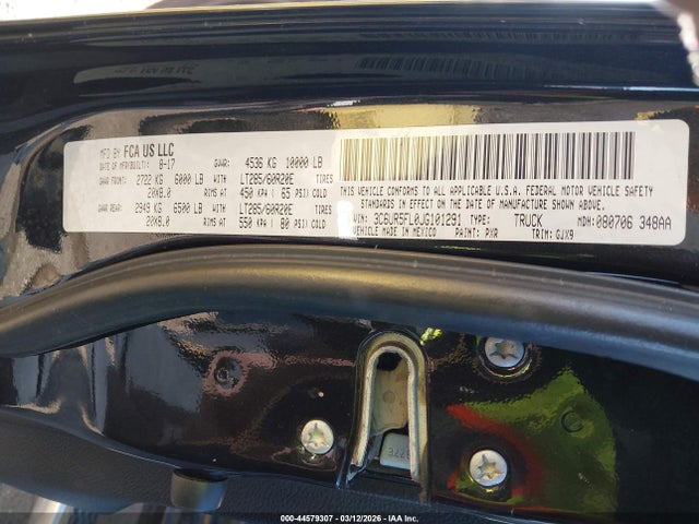 Продаж на аукціоні авто 2018 Ram 2500 Laramie  4x4 6'4 Box, vin: 3C6UR5FL0JG101291, номер лоту: 44579307