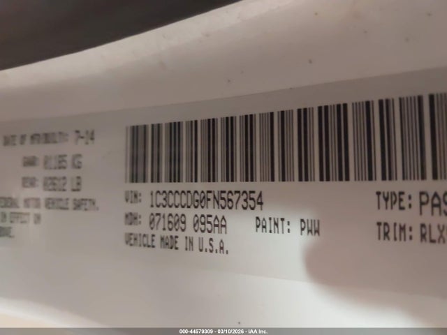 Aukcja sprzedaży 2015 Chrysler 200 S, vin: 1C3CCCDG0FN567354, numer aukcji: 44579309