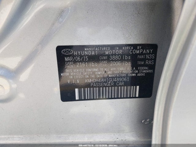 KMHDH4AH1GU489061 Hyundai Elantra Sport