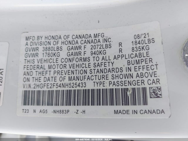 Honda Civic Sport 2022 2HGFE2F54NH525433 Image 9