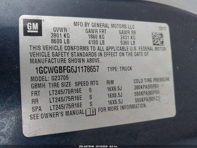 2018 Chevrolet Express 2500 Work Van მანქანა იყიდება აუქციონზე, vin: 1GCWGBFG6J1178657, აუქციონის ნომერი: 44579348