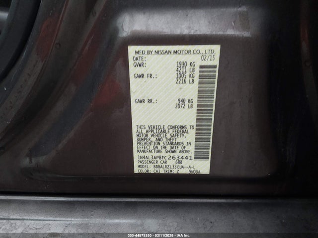Продаж на аукціоні авто 2015 Nissan Altima 2.5 Sl, vin: 1N4AL3AP8FC263441, номер лоту: 44579350