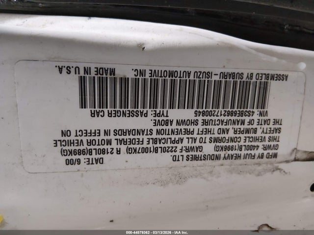 2001 Subaru Outback Limited მანქანა იყიდება აუქციონზე, vin: 4S3BE686217200845, აუქციონის ნომერი: 44579362