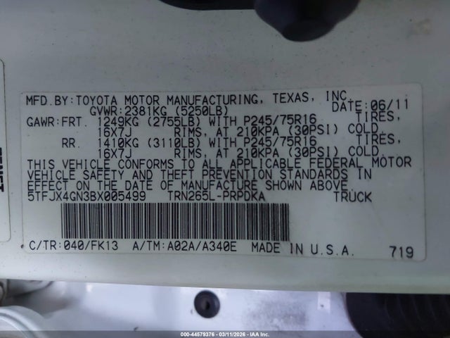 Продаж на аукціоні авто 2011 Toyota Tacoma Prerunner, vin: 5TFJX4GN3BX005499, номер лоту: 44579376
