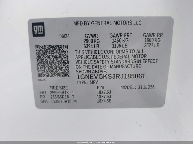 1GNEVGKS3RJ185061 Chevrolet Traverse Awd Lt