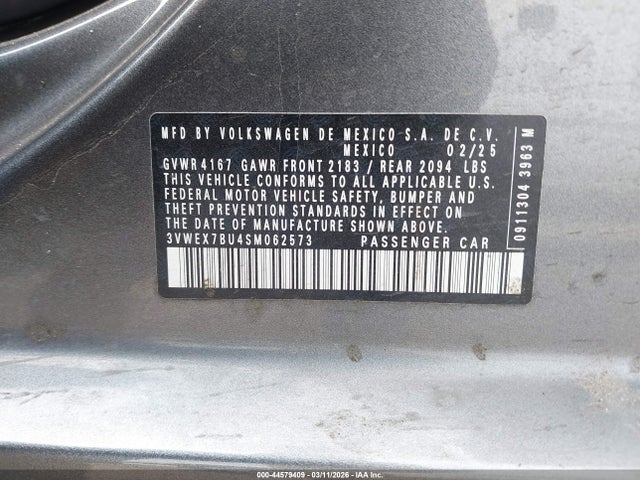 2025 Volkswagen Jetta 1.5t Se მანქანა იყიდება აუქციონზე, vin: 3VWEX7BU4SM062573, აუქციონის ნომერი: 44579409
