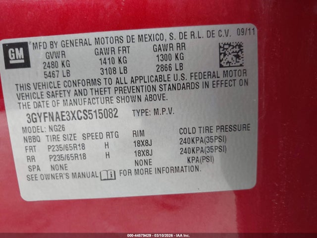 2012 CADILLAC SRX 3GYFNAE3XCS515082 Photo 8