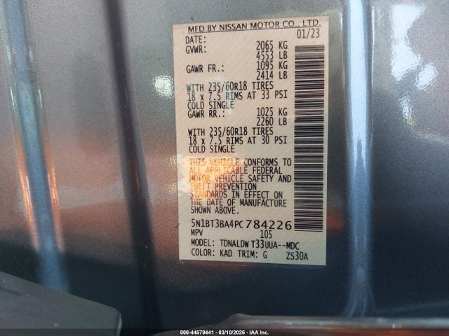 2023 Nissan Rogue Sv Fwd მანქანა იყიდება აუქციონზე, vin: 5N1BT3BA4PC784226, აუქციონის ნომერი: 44579441
