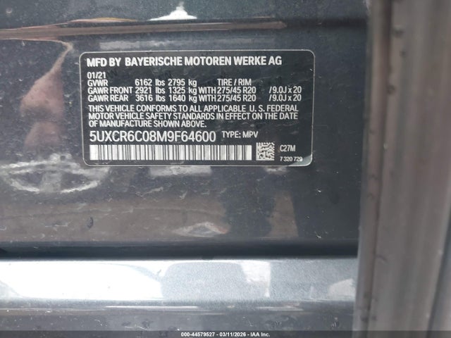 2021 Bmw X5 Xdrive40i მანქანა იყიდება აუქციონზე, vin: 5UXCR6C08M9F64600, აუქციონის ნომერი: 44579527