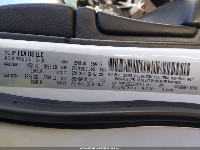 44579547 :رقم المزاد ، 1C4RJEAG8JC447219 vin ، 2018 Jeep Grand Cherokee Laredo E 4x2 مزاد بيع