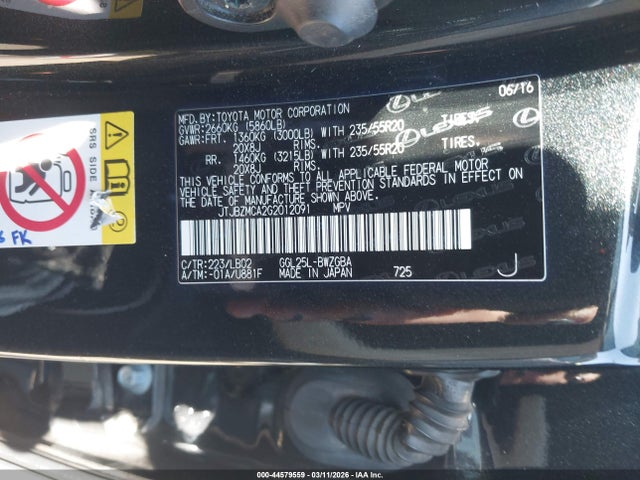 Продажа на аукционе авто 2016 Lexus Rx 350, vin: JTJBZMCA2G2012091, номер лота: 44579559