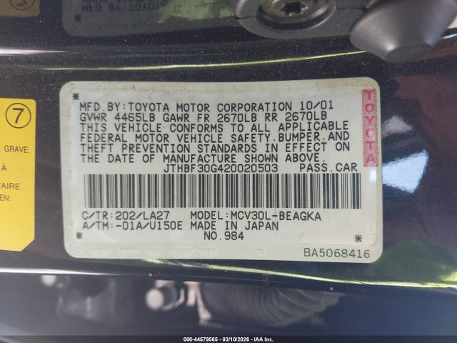Продаж на аукціоні авто 2002 Lexus Es 300, vin: JTHBF30G420020503, номер лоту: 44579565