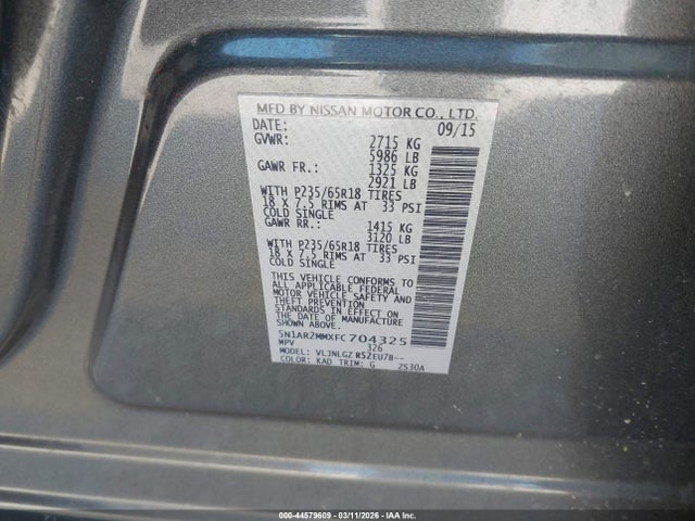 Nissan Pathfinder Sl 2015 5N1AR2MMXFC704325 Image 9