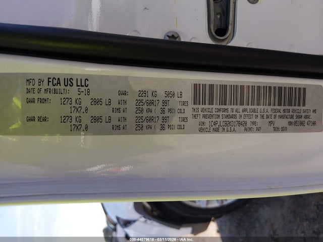 44579618 :رقم المزاد ، 1C4PJLCB2KD178420 vin ، 2019 Jeep Cherokee Latitude Fwd مزاد بيع