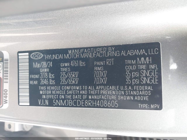 Hyundai TUCSON SEL 2024 5NMJBCDE8RH408605 Image 9