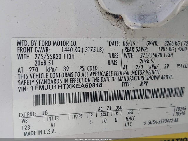 1FMJU1HTXKEA60818 Ford Expedition Xlt
