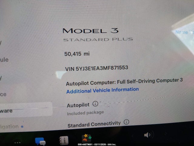Aukcja sprzedaży 2021 Tesla Model 3 Standard Range Plus Rear-wheel Drive, vin: 5YJ3E1EA3MF871553, numer aukcji: 44579681