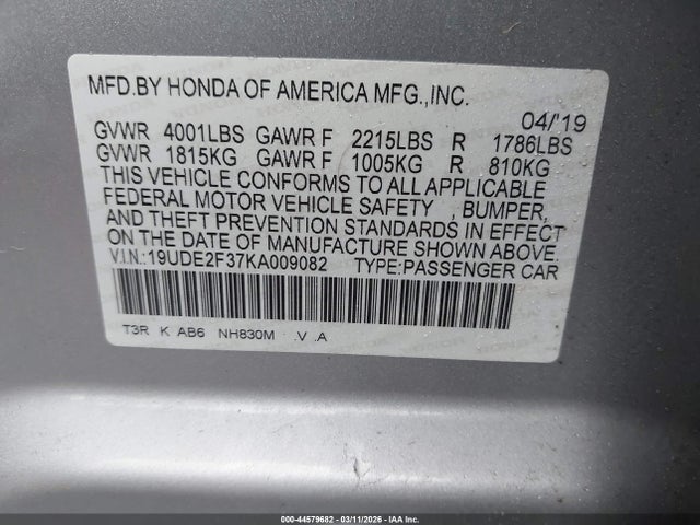 Aukcja sprzedaży 2019 Acura Ilx Standard, vin: 19UDE2F37KA009082, numer aukcji: 44579682