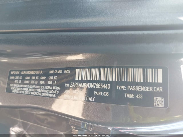 2022 ALFA ROMEO GIULIA ZARFAMBN3N7665440 Photo 8